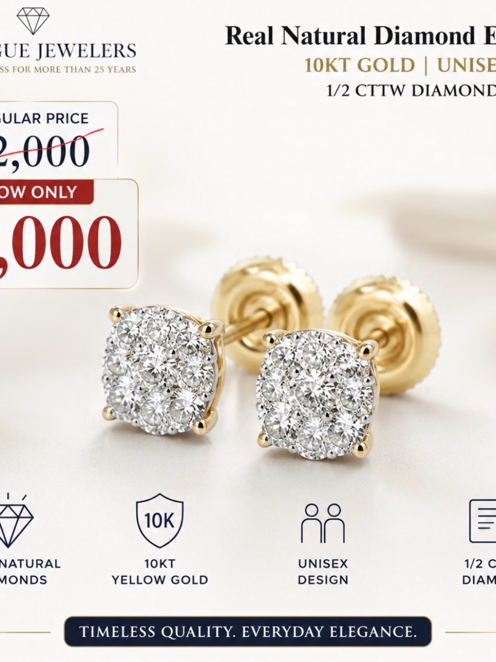 Classic 10K Yellow Gold Diamond Cluster Stud Earrings - Gold